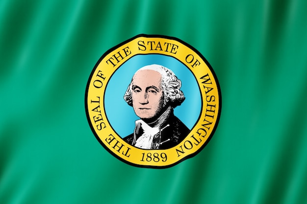 Flag of Washington, USA. 3D illustration of the Washington flag waving.