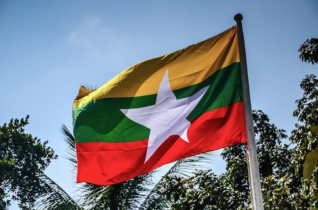 Flag waving on blue sky background