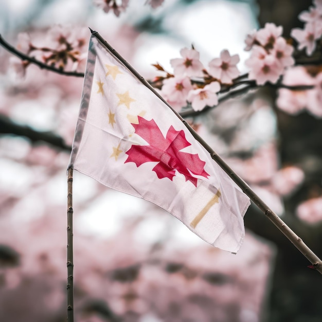 A flag with a maple leaf on it