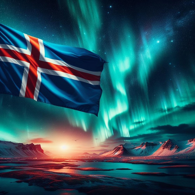 a flag with the northern lights on it