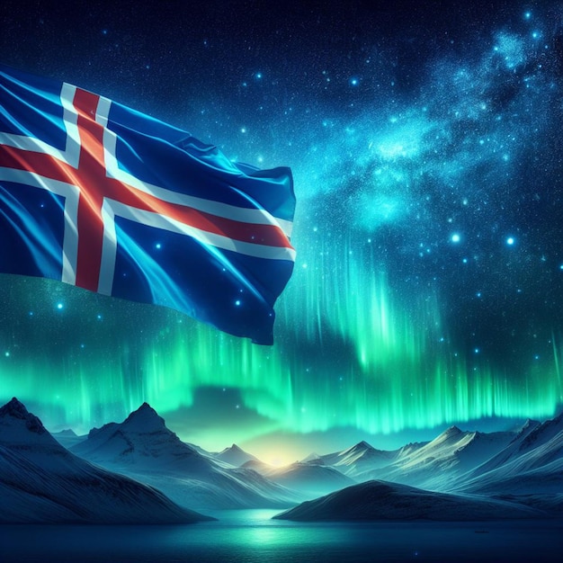 Photo a flag with the northern lights on it