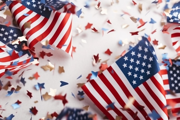 A flag with stars and stripes is surrounded by a banner with a flag