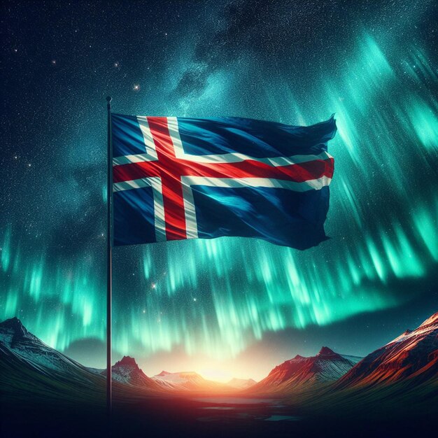 a flag with the word aurora in the background