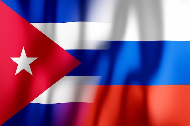 Flags of Cuba and Russia 3D illustration