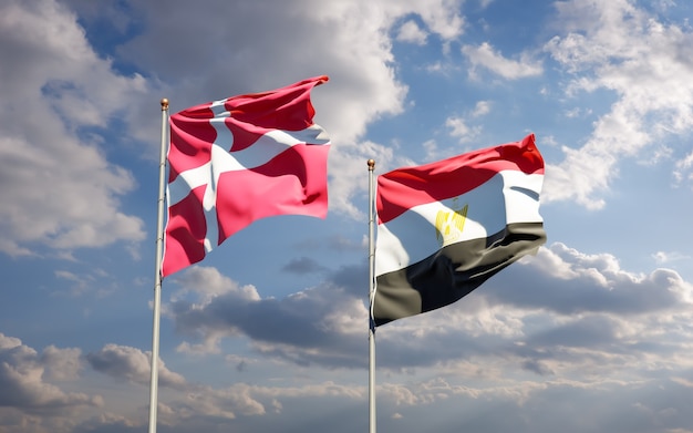 Flags of Denmark and Denmark. 3D artwork