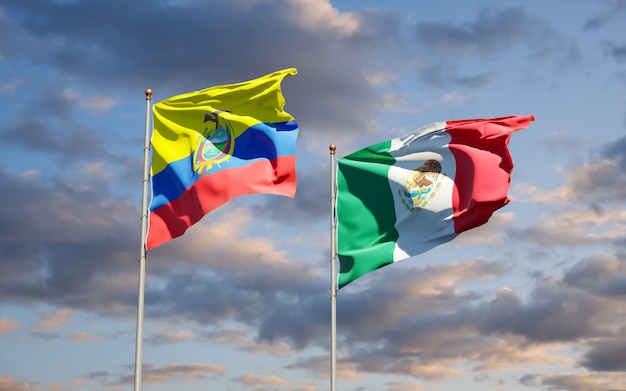 Flags of Ecuador and Mexico. 3D artwork