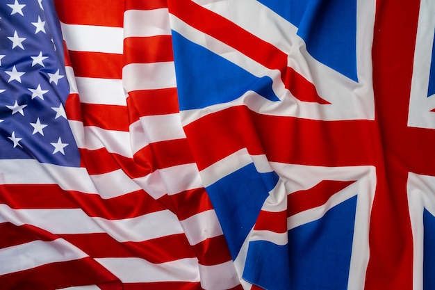 Flags of Great Britain and USA folded together