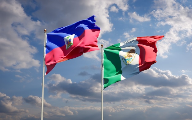 Flags of Haiti and Mexico. 3D artwork