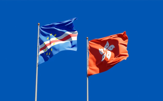 Flags of Hong Kong HK and Cape Verde. 3D artwork