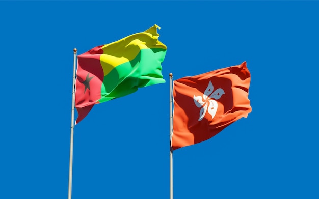 Flags of Hong Kong HK and Guinea-Bissau. 3D artwork