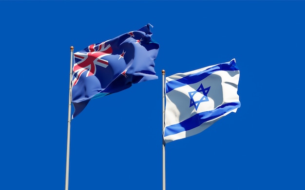 Flags of Israel and New Zealand. 3D artwork