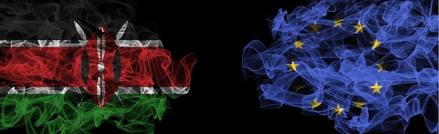 Flags of Kenya and EU Kenya vs Europe Union Smoke Flags