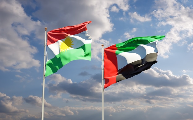 Flags of Kurdistan and UAE Arab Emirates