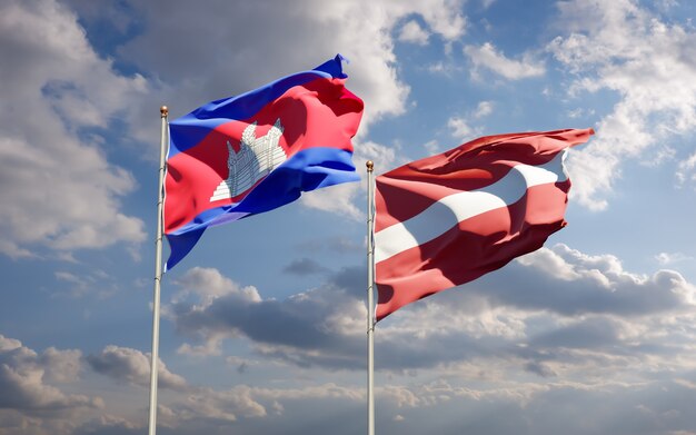 Flags of Latvia and Cambodia