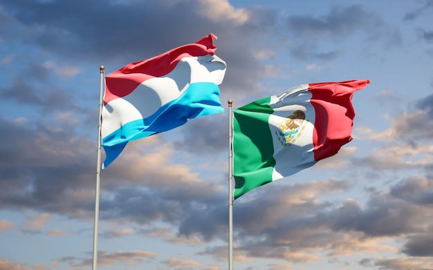 Flags of Luxembourg and Mexico. 3D artwork