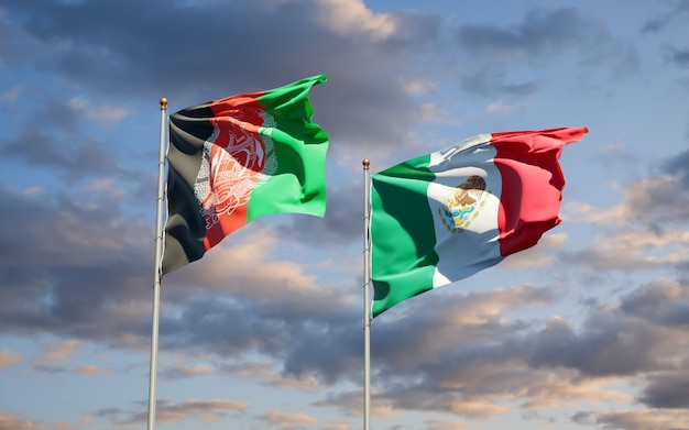 Flags of Mexico and Afghanistan. 3D artwork