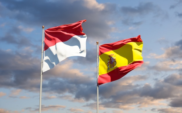 Flags of Monaco and Spain. 3D artwork