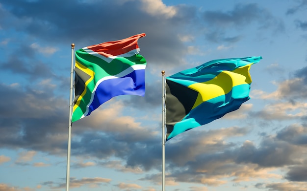 Flags of SAR African and Bahamas. 3D artwork