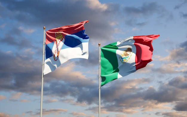 Flags of Serbia and Mexico. 3D artwork