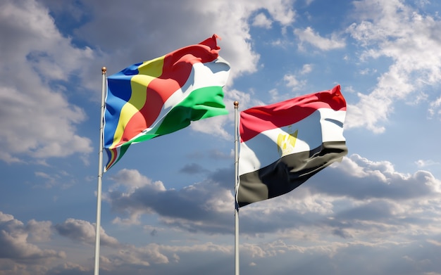 Flags of Seychelles and Egypt. 3D artwork