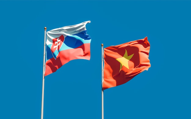 Flags of Slovakia and Vietnam. 3D artwork