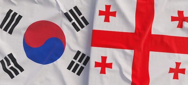 Flags of South Korea and Finland Linen flag closeup Flag made of canvas Korean Seoul Finnish State national symbols 3d illustration