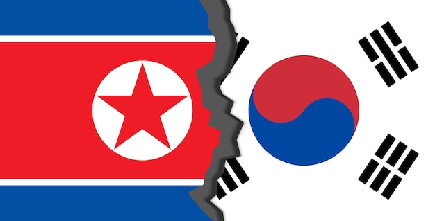 Photo flags of south korea and north korea south korea vs north korea in world war crisis concept