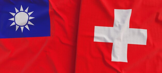 Flags of Taiwan and Switzerland Linen flag closeup Flag made of canvas Taipei Asia Swiss State national symbols 3d illustration