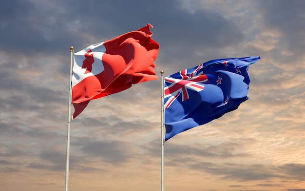 Flags of Tonga and New Zealand