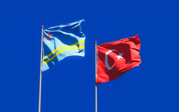 Flags of Turkey and Aruba. 3D artwork