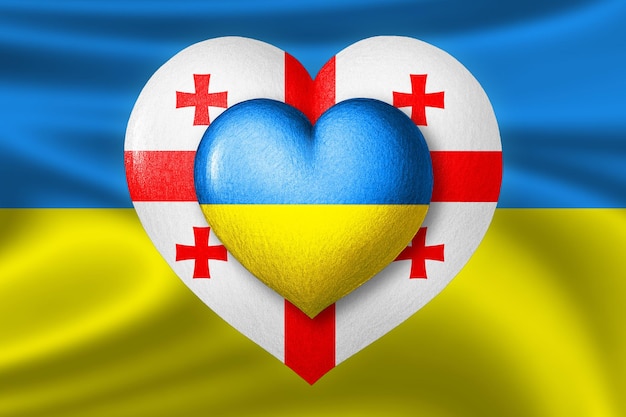 Flags of Ukraine and Georgia Two hearts in the colors of the flags