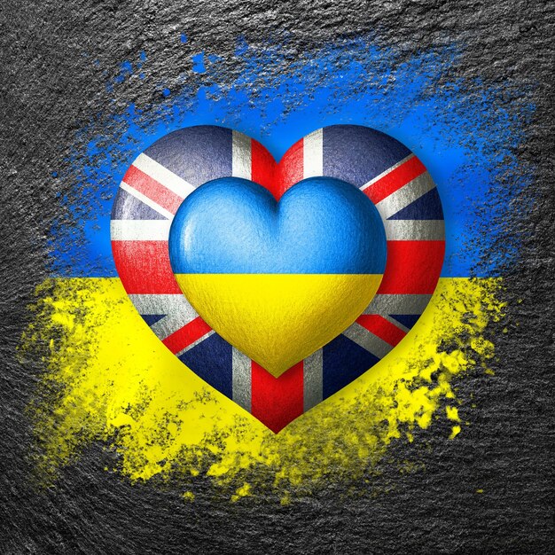 Flags of Ukraine and Great Britain Two hearts in the colors of the flags on the flag of Ukraine