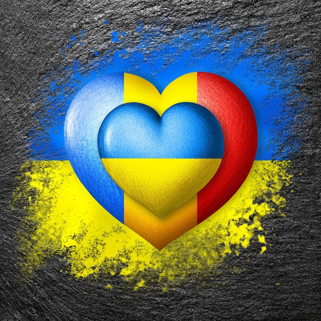 Flags of Ukraine and Romania Two hearts in the colors of the flags on the flag of Ukraine