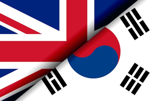 Flags of the United Kingdom and South Korea divided diagonally