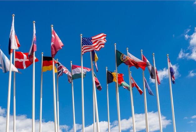  The flags of the United States, Germany, Belgium, Italia,Israel, Turkey and other