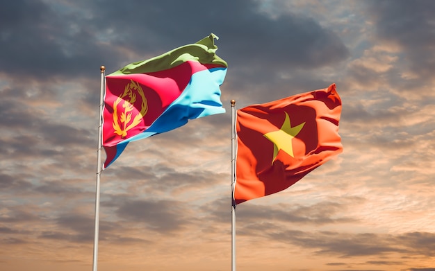 Flags of Vietnam and Eritrea. 3D artwork