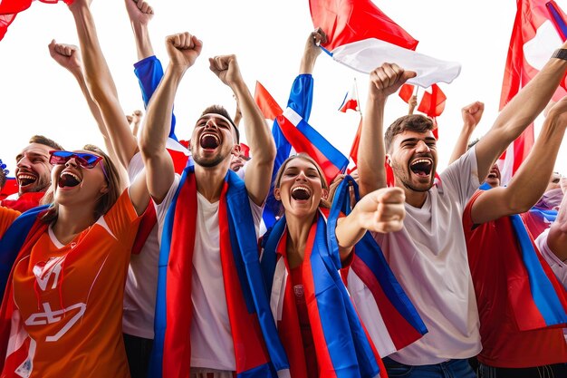 Flagwaving Crowd Euphoria On White Background