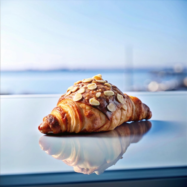 Photo flaky almond croissant a delightful french pastry