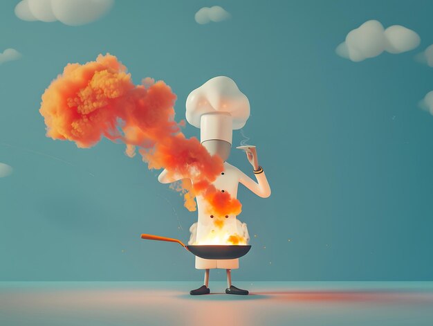 Photo flamboyant flambe dynamic 3d cartoon cooking scene