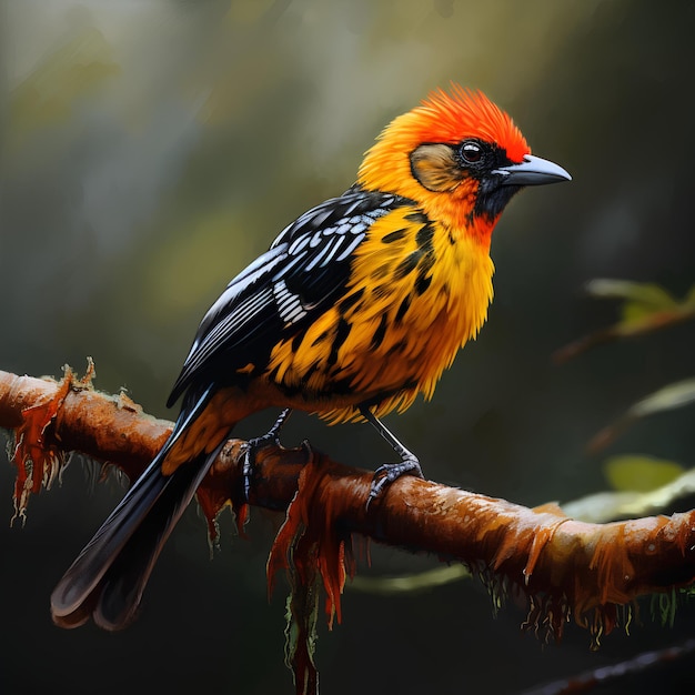 Photo flame crested tanager in natural forest environment wildlife photography