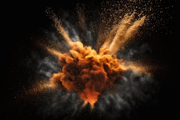 Flame dust explosion in air on black background