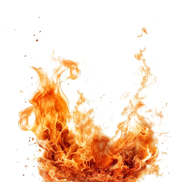 Flame isolated on a white or transparent background fire spreads across the ground closeup concept