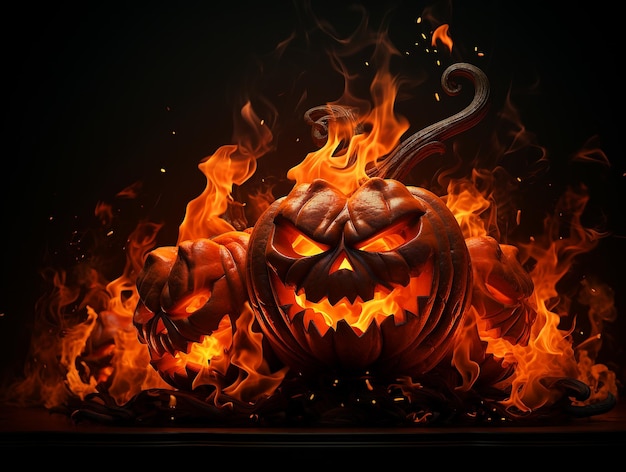 Flame Pumpkins Halloween Scary And Dark Background