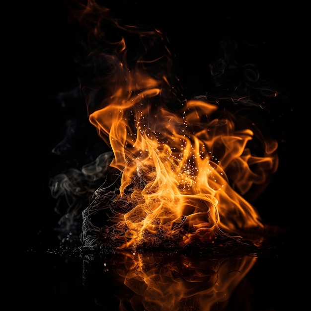 Flame of real Fire isolated on black background High quality Generative AI