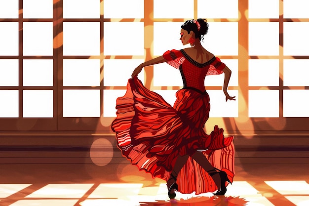 flamenco dancer in dimly lit studio