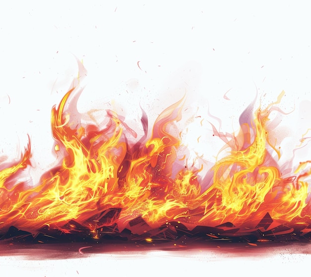 flames are burning on the ground in a white background generative ai