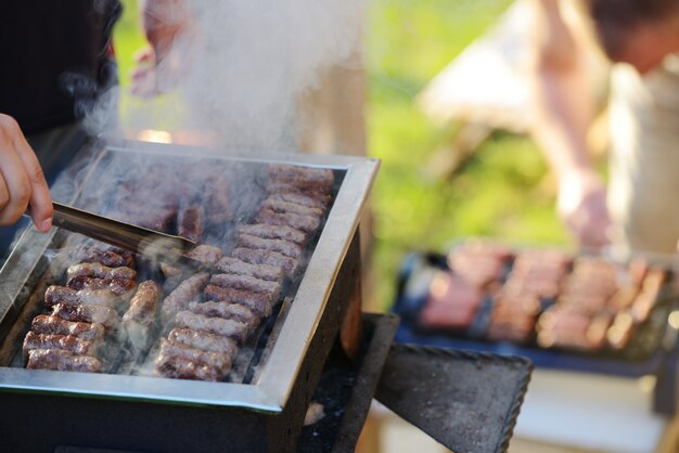 Flames grilling a steak on the BBQ