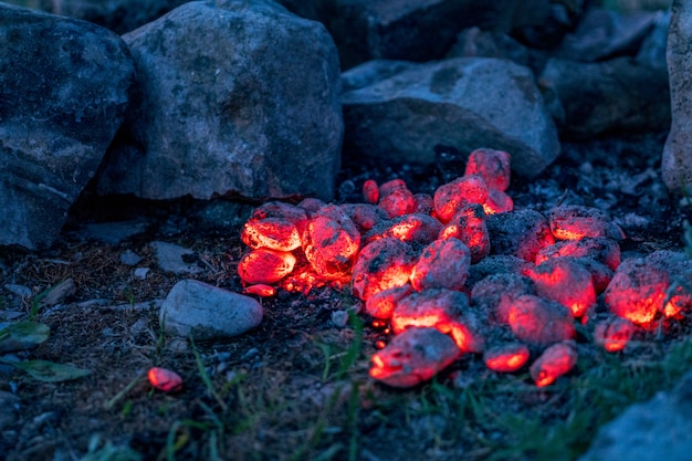 Flaming Hot Charcoal Briquettes, Food Background Or Texture