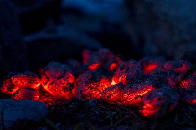 Flaming Hot Charcoal Briquettes, Food Background Or Texture