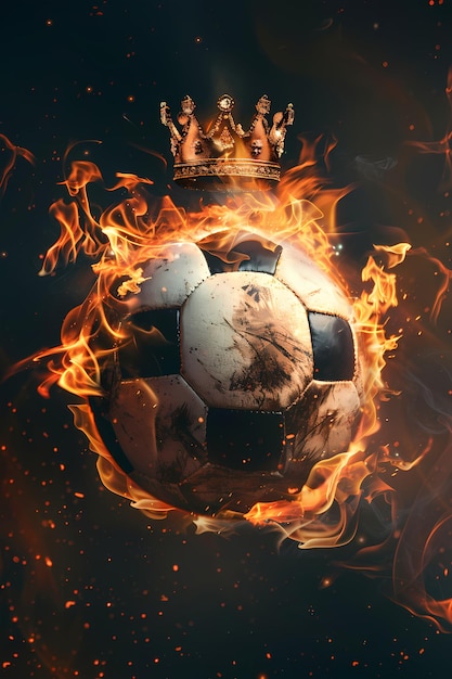 Flaming soccer ball with golden crown Epic goal winner World championship cup Sport bet